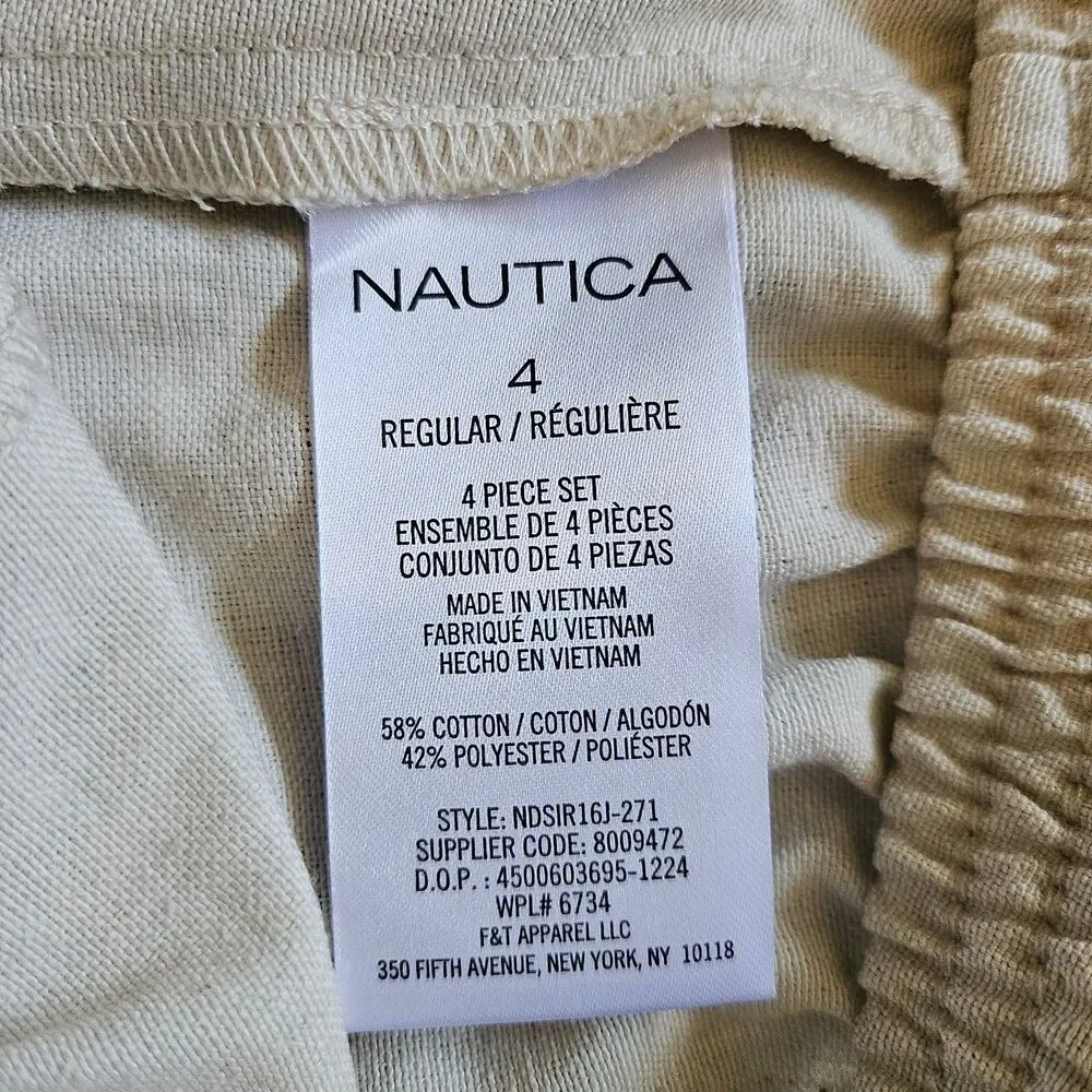 Nautica Boys Kids Beige 4pc Khaki Suit Outfit Sz 4 NWT Shirt Pants Vest Bow tie